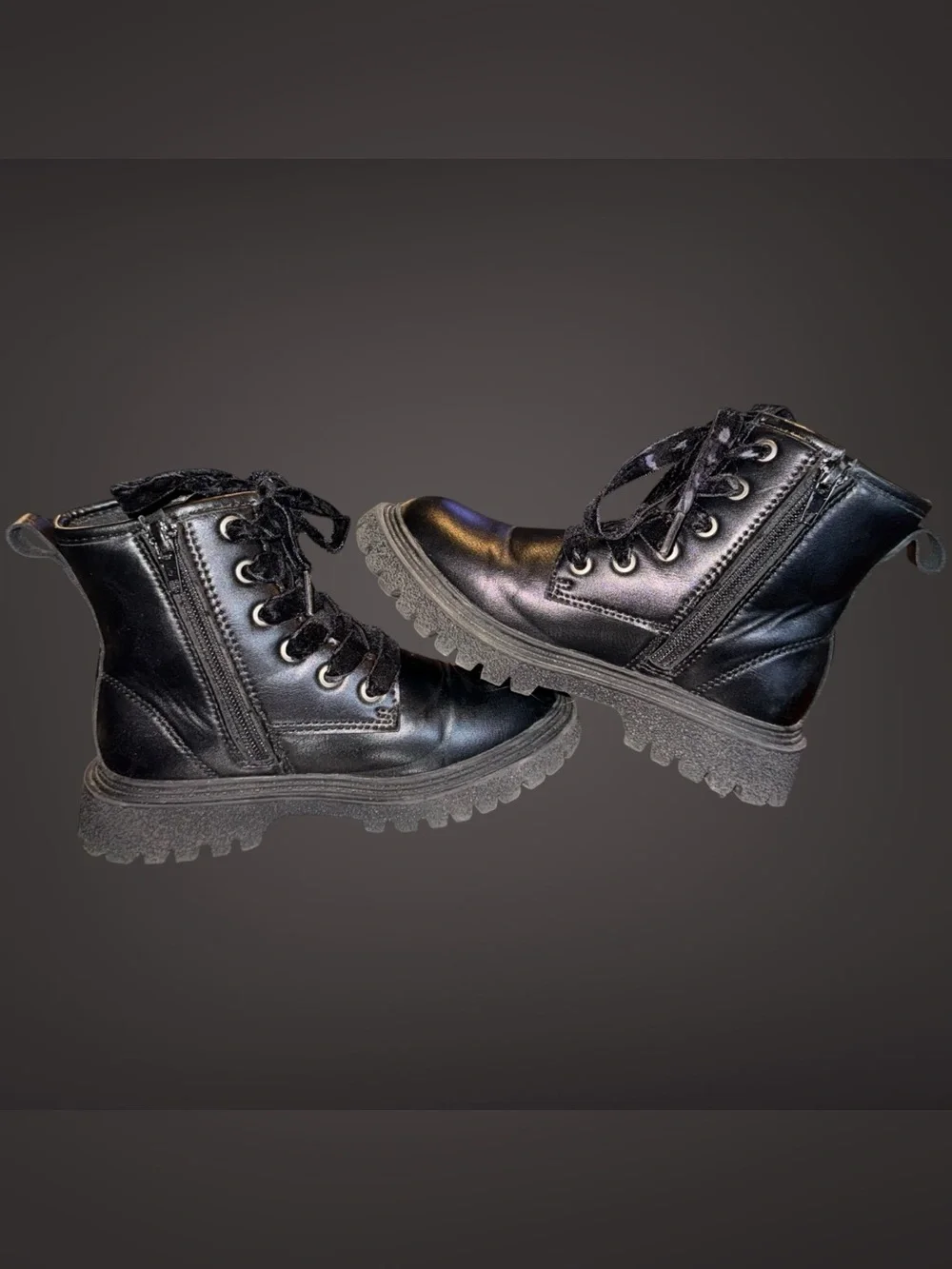Blikcon Girls Combat Boots with Side Zipper & Velvet Laces Size 11 Toddler